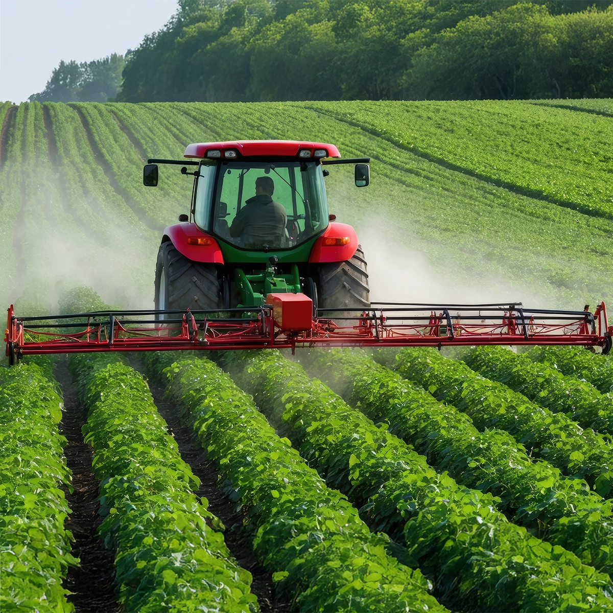 A red tractor in a field